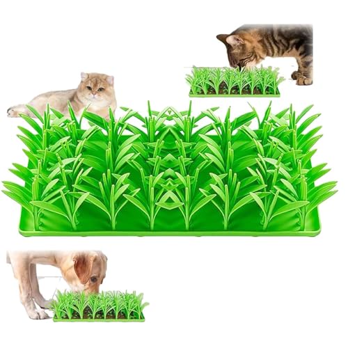 Silikon-Grasmatte für Katzen, grünes Gras, Silikon, Slow Food-Matte, Katzengrasmatte, Futterspielzeug, Katzengrasmatte für Innenkatzen, Kauspielzeug, Katzen- und Hundefresser, rutschfeste Unterlage (1 von Aumude