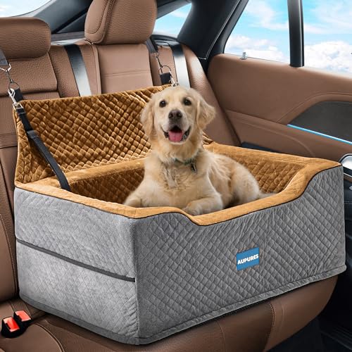 Aupures Hunde-Autositz, perfekte Hunde-Autositze für mittelgroße Hunde unter 25 kg, Hundeerhöhung für zwei kleine Hunde mit verstellbarer Höhe, Haustier-Autositz, Hunde-Auto-Tragetasche aus weichem von Aupures