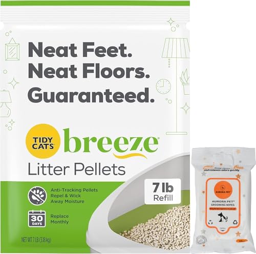 Tidy Cat Breeze Katzenstreu Pellets Nachfüllpackung 3,2 kg mit Aurora Pet Wipes von Aurora Pet