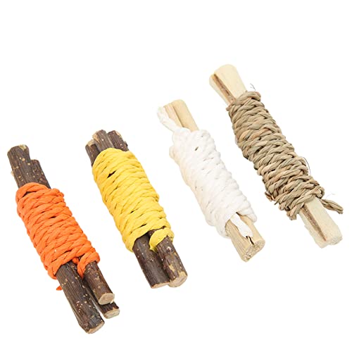 AuroraPeak Kleine Tiere Kauspielzeug Sticks Hamster Zahnen, 4pcs Essbares Süßes Kauspielzeug mit Seil, Kleintiere Molar Holz, Haustier von AuroraPeak