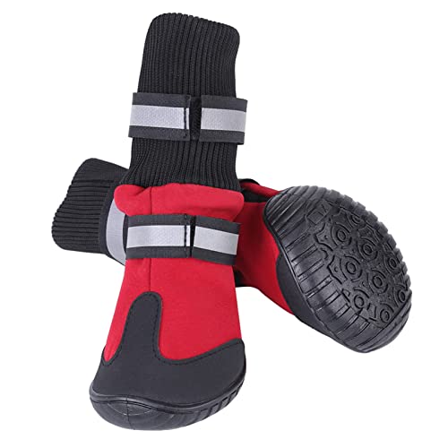 Ausla 4 Stück wasserdichte Haustier-Hundeschuhe, rutschfeste Stiefel, Reflektierendes Design, Hohe Wärme, Bequem für Spaziergänge Im Freien, Perfekt für den Innen- und Außenbereich (Rot) von Ausla