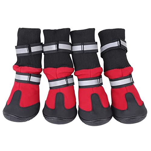 Ausla 4 Stück wasserdichte Haustier-Hundeschuhe, rutschfeste Stiefel, Reflektierendes Design, Hohe Wärme, Bequem für Spaziergänge Im Freien, Perfekt für den Innen- und Außenbereich (Rot) von Ausla