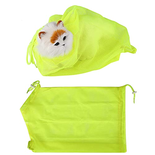 Ausla Katzen-Badetasche, Netz-Katzenpflegetasche mit Kordelzug und Reißverschluss, Einfach zu Pflegen und zu Baden, Zum Krallenschneiden und Ohrenputzen (Yellow) von Ausla