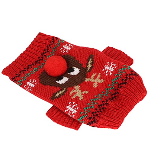 Schneemann-Hundepullover, Weihnachts-Elch-Muster, Gestrickter Haustierpullover für Kleine und Mittelgroße Hunde Im Winter, Acrylfaser, Rot (L) von Ausla