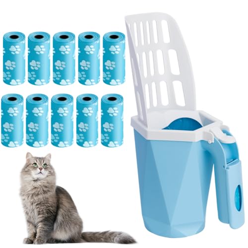 Austepax Katzenstreuschaufel mit Beuteln Katzenstreuschaufel mit Halter Wasserfall Blau von Austepax