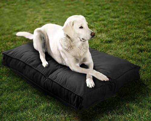 Sunbrella Doppelseitiges Hundebett für drinnen und draußen, waschbarer Bezug und kaufest, Haustiermatte für Mehrzweck, pflegeleicht und haustiersicher (mittelgroß, Polyester, Schwarz, 91,4 x 66 x 7,6 von Austin Horn Classics