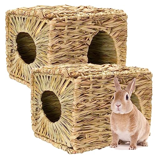 Auto-plaza Faltbare Gras-gewebte Tierhütte, Hasenhaus, Spielzeug, Kauspielzeug für Kaninchen, Meerschweinchen, Rennmäuse, Hamster (30,5 x 20,3 x 20,3 cm) von Auto-plaza