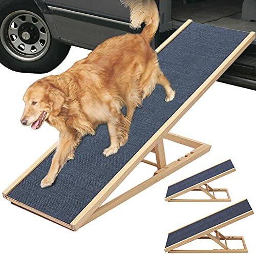 Hunderampe Katzen Rampe Hundetreppe für Bett oder Sofa Klappbar aus Holz Petwalk Hundeleiter Auffahrrampe für Haustiere mit Anti-rutsch Stoff Naturel - 100cm Lang von Autofather