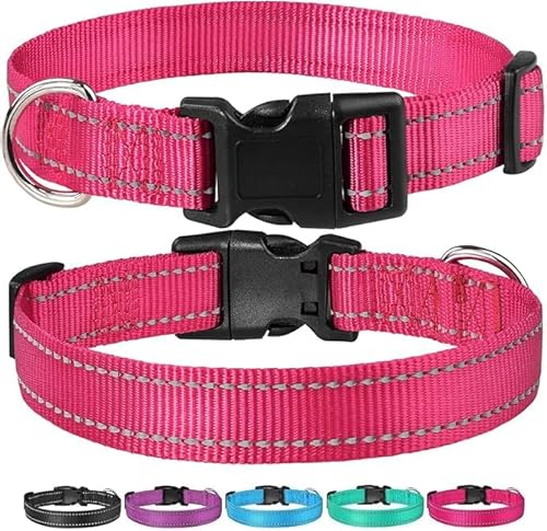 Hundehalsband, reflektierend, Nylon, verstellbar, mit Schnellverschluss-Schnalle für kleine, mittelgroße und große Hunde (Rosa, L) von Autumnn Equestrian