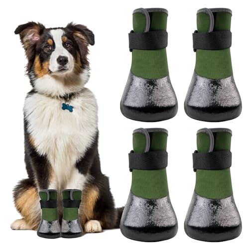 Avaner 4 Stück Stiefel und Schuhe für Hunde, wasserdicht: Schutzstiefel für Hunde, rutschfest, Pfotenschutz für kleine und mittelgroße Hunde, Grün 4 von Avaner