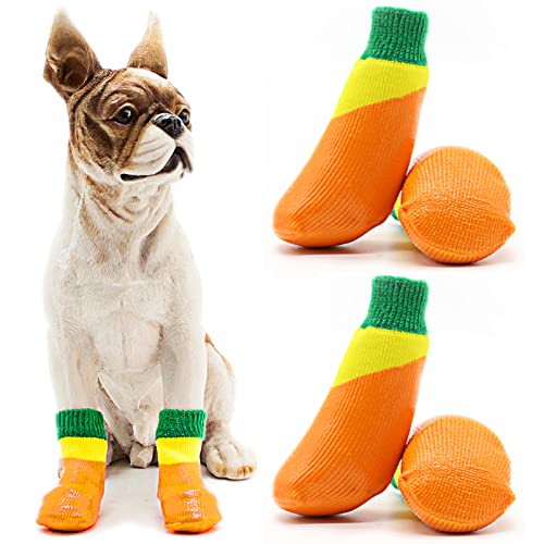 Avaner 4 Stücke Hundeschuhe Hundesocken mit Weiche Gummi wasserdichte Schmutzabweisende Outdoor Sportschuhe rutschfeste Pfotenschutz Socken Antirutschsocken für kleine Hunde Haustiere Gelb von Avaner