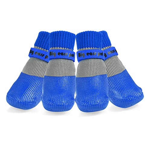 Avaner Hundeschuhe 4pcs Pfotenschutz Hundesocken wasserdichte Hundestiefel mit Anti-Rutsch Sohle Regenschutz Hundeschuhe für Indoor & Outdoor Sport Blau (Größe L) von Avaner