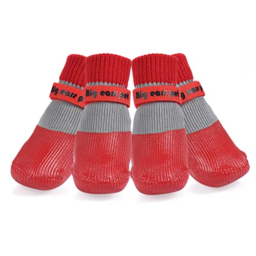 Avaner Hundeschuhe 4pcs Pfotenschutz Hundesocken wasserdichte Hundestiefel mit Anti-Rutsch Sohle Regenschutz Hundeschuhe für Indoor & Outdoor Sport Rot (Größe L) von Avaner