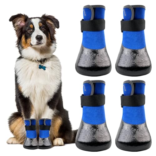 Avaner Hundestiefel aus Gummi Wasserdicht: Hundeschuhe Pfotenschutz 4 Stücke Hunde Schuhe Anti Rutsch Sohle Regenstiefel mit Klettverschluss Hundesocken für kleine mittlere und große Hunde Größe 4 von Avaner