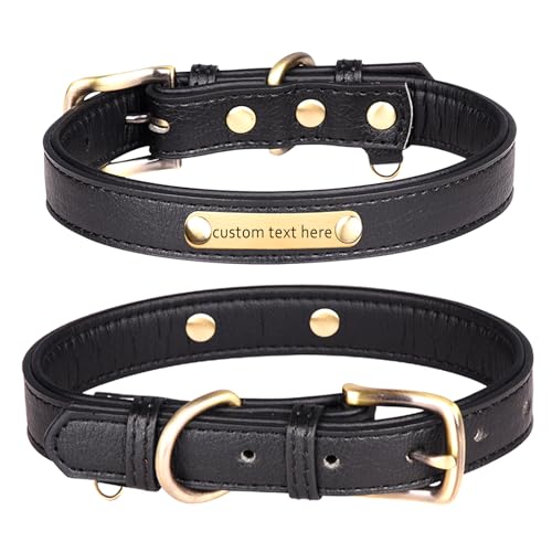 Avaner Personalisiertes Leder Doppellagiges Hundehalsband: Schwarzes Weiches Bequemes Lederhalsband für kleine mittlere und große Hunde Größe 1 von Avaner