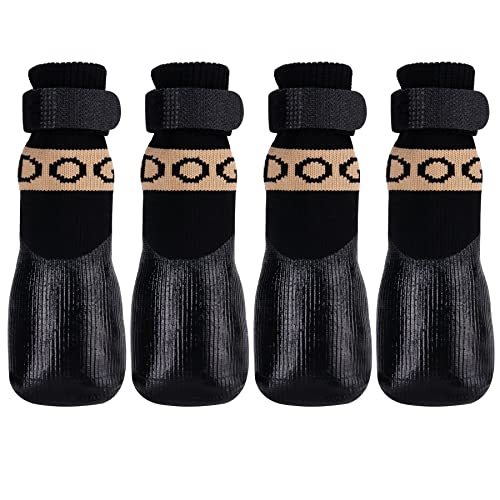 Avaner Pfotenschutz Hundeschuhe 4pcs Outdoor Sportschuhe Hundesocken wasserdichte Hundestiefel mit Anti-Rutsch Sohle Regenschutz Hundeschuhe Schwarz für KLEINE MITTELGROSSE Hunde Katzen (Größe XL) von Avaner