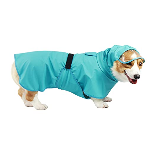 Avaner Regenmantel Hund Regenjacke mit verstellbarem Bauchschutz Hunderegenmantel wasserdichte Kapuzenmütze für kleine und mittlere Hunde Blau Größe M von Avaner