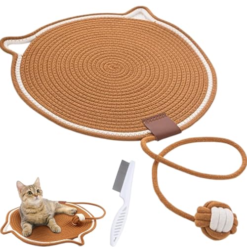 Avanise Doppeltes Kratzpad, Kratzpads Für Hauskatzen, Katzenkratzmatte Aus Natürlichem Baumwollseil, Katzenkratzpad In Großer Größe, Katzenbett, Katzenkratzpad Mit Katzenspielzeug (Brown,16.5in) von Avanise