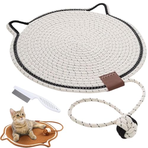 Doppeltes Kratzpad, Kratzpads Für Hauskatzen, Katzenkratzmatte Aus Natürlichem Baumwollseil, Katzenkratzpad In Großer Größe, Katzenbett, Katzenkratzpad Mit Katzenspielzeug (White,16.5in) von Avanise