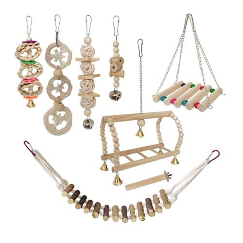 Avejjbaey Vogelkäfig-Schaukel-Vogelspielzeug-Set, Vogelkäfig-Hänge-Maisschalen, reißendes Spielzeug, Käfigzubehör, Wellensittiche, Kauspielzeug, 8 Stück von Avejjbaey