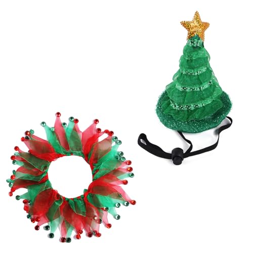 Avejjbaey Weihnachts Hunde Outfit Set Mit Weihnachtsschal Regulierbare Feiertags Haustierbekleidung Für Kleine Hunde Schöne Weihnachts Katzenkleidung von Avejjbaey