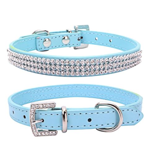 Avenpets Hundehalsband aus weichem Leder, mit Strass-Kristallen, für kleine, mittelgroße Hunde und Katzen, für den täglichen Gebrauch, Party, Show, Blau, L: Halsumfang 36–46 cm von Avenpets