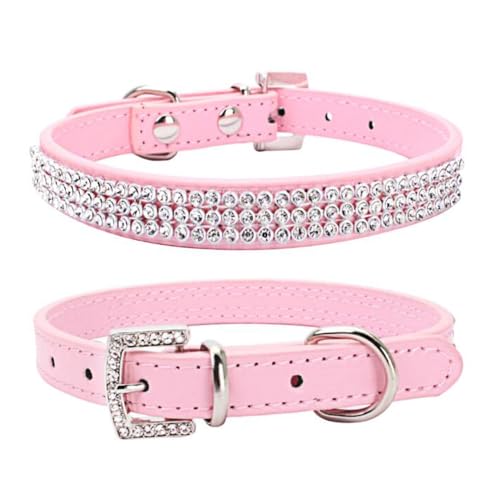 Avenpets Hundehalsband aus weichem Leder, mit Strass-Kristallen, für kleine, mittelgroße Hunde und Katzen, für den täglichen Gebrauch, Party, Show, Rosa, M: 31–38 cm Halsumfang von Avenpets