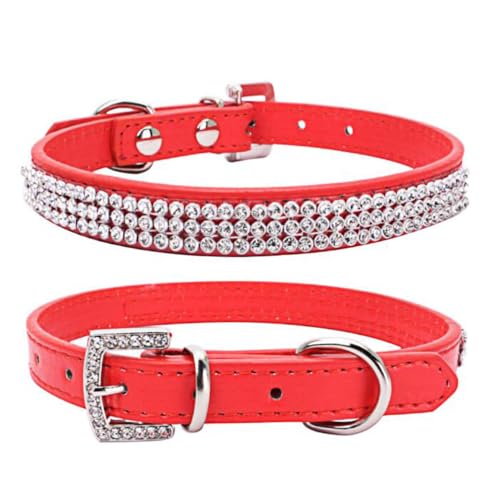 Avenpets Hundehalsband aus weichem Leder, mit Strass-Kristallen, für kleine, mittelgroße Hunde und Katzen, für den täglichen Gebrauch, Party, Show, Rot, M: Halsumfang 31–38 cm von Avenpets