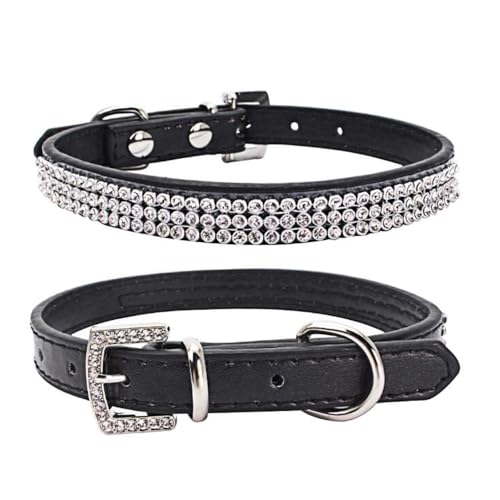 Avenpets Hundehalsband aus weichem Leder, mit Strass-Kristallen, für kleine, mittelgroße Hunde und Katzen, für den täglichen Gebrauch, Party, Show, Schwarz, L: Halsumfang 36–46 cm von Avenpets