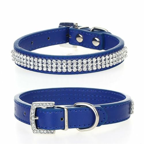 Avenpets Hundehalsband aus weichem Leder, mit Strass-Kristallen, für kleine, mittelgroße Hunde und Katzen, tägliche Party-Show, Dunkelblau, Größe XS: 20–26 cm Halsumfang von Avenpets