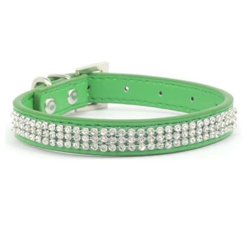 Avenpets Hundehalsband aus weichem Leder, mit Strass-Kristallen, für kleine, mittelgroße Hunde und Katzen, tägliche Party-Show, Grün, Größe XS: 20–26 cm Halsumfang von Avenpets