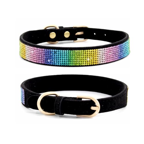 Avenpets Hundehalsband aus weichem Samt, verstellbar, sichere glitzernde Kristalle mit goldfarbenen Beschlägen, für kleine Hunde und Katzen, Schwarz, Größe XS: 20–26 cm Halsumfang von Avenpets