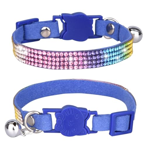 Avenpets Hundehalsband mit buntem Strassglocke, Wildleder mit Reihen, buntes Kristall-Diamant-Hundehalsband, funkelnd, bezaubernd, mit Schmucksteinen besetzt, für kleine Hunde und Katzen, Dunkelblau, von Avenpets