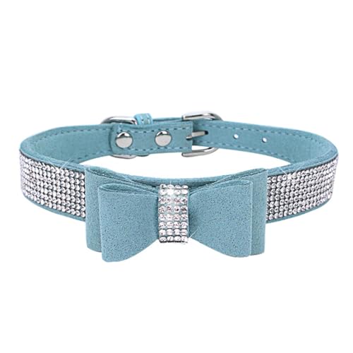 Avenpets Kristall-Hundehalsband, niedlicher Strass-Schmetterling, weiches Wildleder, für Hunde und Kätzchen, robuste Schnalle für kleine Hunde und Katzen, Blau, M: 32–38 cm Halsumfang von Avenpets