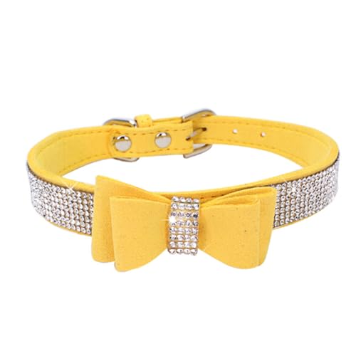 Avenpets Kristall-Hundehalsband, niedlicher Strass-Schmetterling, weiches Wildleder, für Hunde und Kätzchen, robuste Schnalle für kleine Hunde und Katzen, Gelb, Größe XL: Halsumfang 39–49 cm von Avenpets