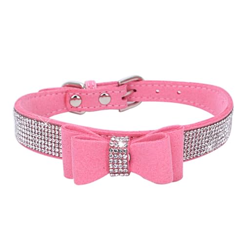 Avenpets Kristall-Hundehalsband, niedlicher Strass-Schmetterling, weiches Wildleder, für Hunde und Kätzchen, robuste Schnalle für kleine Hunde und Katzen, Rosa, Größe XL: Halsumfang 39–49 cm von Avenpets