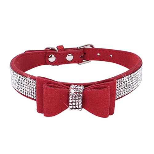 Avenpets Kristall-Hundehalsband, niedlicher Strass-Schmetterling, weiches Wildleder, für Hunde und Kätzchen, robuste Schnalle für kleine Hunde und Katzen, Rot, L: 37–45 cm Halsumfang von Avenpets