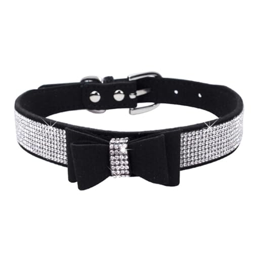 Avenpets Kristall-Hundehalsband, niedlicher Strass-Schmetterling, weiches Wildleder, für Hunde und Kätzchen, robuste Schnalle für kleine Hunde und Katzen, Schwarz, Größe S: 26–33 cm Halsumfang von Avenpets