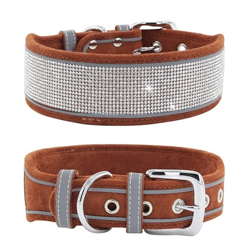 Avenpets Verstellbares Hundehalsband mit Strasssteinen, reflektierend, mit glitzernden Kristallen, Wildleder-Superfaser-Halsband für Welpen, mittelgroße und große Hunde, Braun, S: 30–40 cm Halsumfang von Avenpets