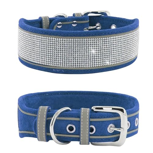 Avenpets Verstellbares Hundehalsband mit Strasssteinen, reflektierend, mit glitzernden Kristallen, Wildleder-Superfaser-Halsband für Welpen, mittelgroße und große Hunde, Marineblau, L: 50–60 cm von Avenpets