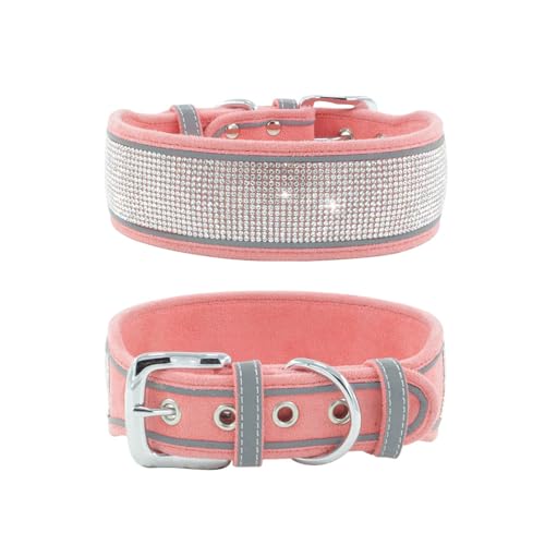 Avenpets Verstellbares Hundehalsband mit Strasssteinen, reflektierend, mit glitzernden Kristallen, Wildleder-Superfaser-Halsband für Welpen, mittelgroße und große Hunde, Rosa, M: 40–50 cm Halsumfang von Avenpets