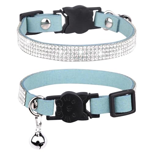 Avenpets Weiches samtsicheres Katzenhalsband mit Glöckchen, niedlich, schillernd, funkelnd, verstellbar, für kleine Kätzchen, Welpen, Blau, XS: 20–26 cm Halsumfang von Avenpets