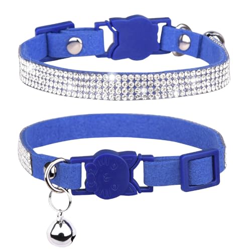 Avenpets Weiches samtsicheres Katzenhalsband mit Glöckchen, niedlich, schillernd, funkelnd, verstellbar, für kleine Kätzchen, Welpen, Dunkelblau, S: 25–33 cm Halsumfang von Avenpets