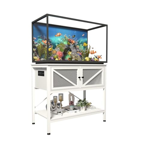 Aquarium-Ständer mit Steckdosen und LED-Licht, Schrank für Aquarium-Zubehör, robuster Metallrahmen, 350 kg Kapazität, Weiß von Avolander