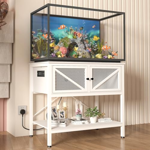 Aquarium-Ständer mit Steckdosen und LED-Licht, Schrank für Aquarium-Zubehör, robuster Metallrahmen, 350 kg Kapazität, Weiß von Avolander