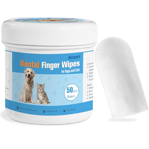 Avont Haustier Zahnreinigungstücher für Hunde Katzen, 50 PCS Dental Finger Wipes Reduzieren Plaque & Zahnstein, Hunde-Atemfrischer und Zahnfleischpflege -L von Avont