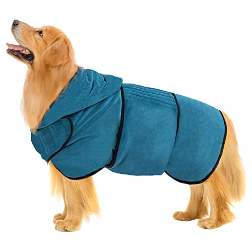 Avont Hundebademantel Handtuch Hundedusche Saugfähiges Badetuch aus Microfaser Schnelltrocknend Wintermantel Wärmer für Haustiere Strand Verstellbar Bathrobe Verschiedene Größen- Blau L von Avont