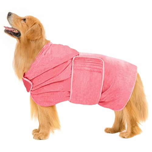 Avont Hundebademantel Handtuch Hundedusche Saugfähiges Badetuch aus Microfaser Schnelltrocknend Wintermantel Wärmer für Haustiere Strand Verstellbar Bathrobe Verschiedene Größen- Dustyrose 2XL von Avont