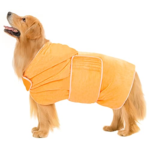 Avont Hundebademantel Handtuch Hundedusche Saugfähiges Badetuch aus Microfaser Schnelltrocknend Wintermantel Wärmer für Haustiere Strand Verstellbar Bathrobe Verschiedene Größen- Gelb M von Avont