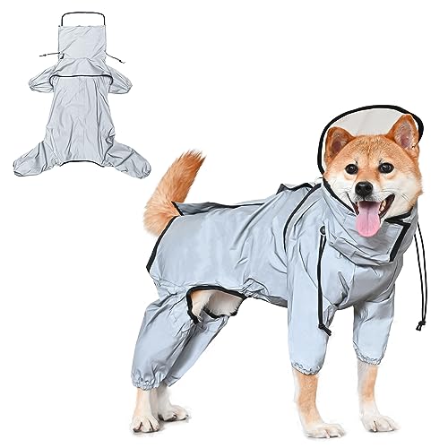 Avont Regenjacke Hunde Reflektierende Regenmantel wasserdichte Sichere Hiking Reißverschlüsse Hundemantel, mit 4 Beine & Durchsichtige Kapuze für Kleine, Mittelgroße und Große - Silbrig -2XL von Avont